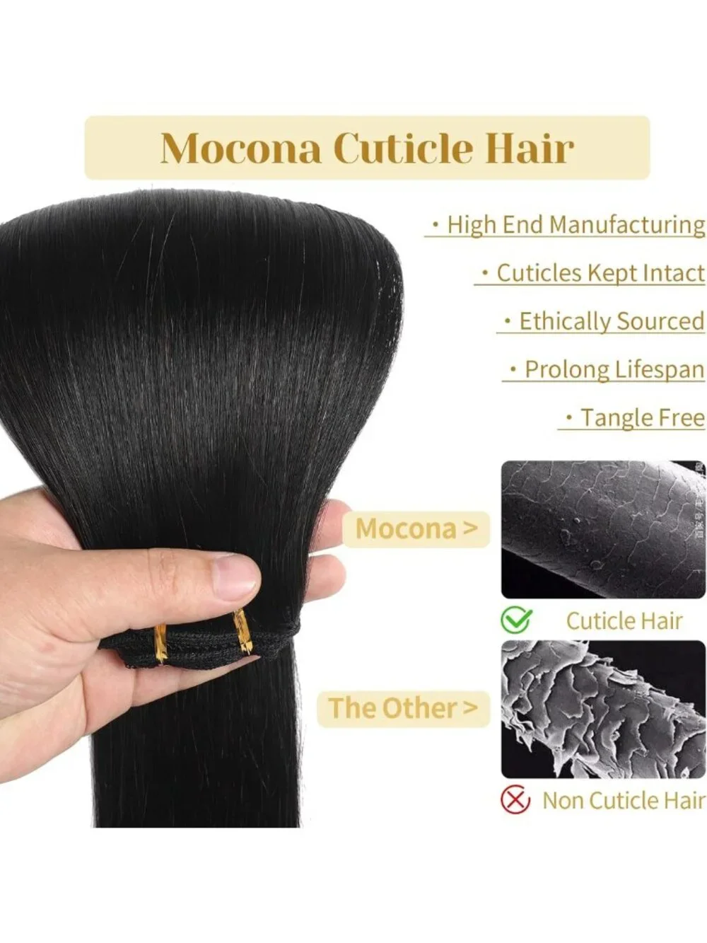 16 Inch Clip-In Real Human Hair Extensions - Soft Remy, Natural Black, 7pcs